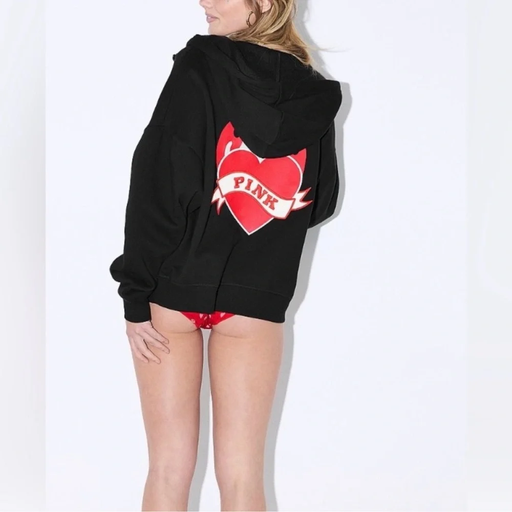 PINK Victoria's Secret Black Hoodie with Red Heart Design (Buy Now) - Picture 3 of 3